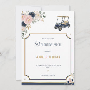 Invitation Cinquantième Anniversaire Fête Golf Bleu Marine Or