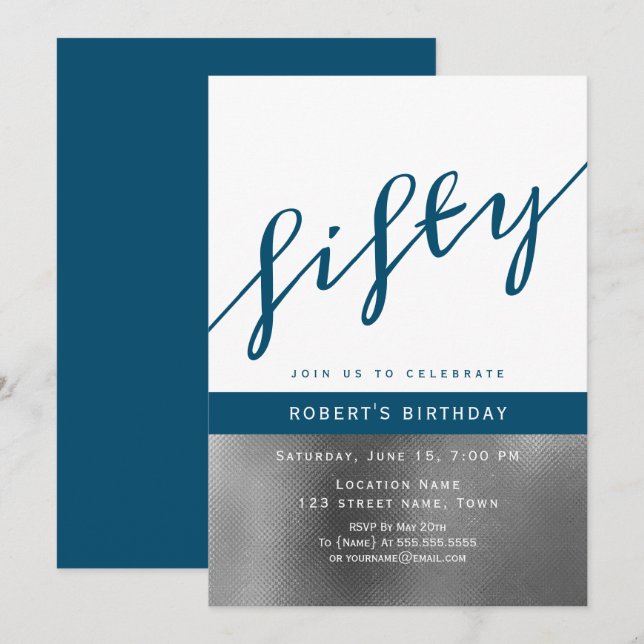 Invitation Cinquantième Anniversaire Masculin (Devant / Derrière)