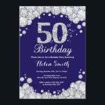 Invitation cinquantième Bleu marine d'anniversaire et diamant<br><div class="desc">cinquantième Invitation d'anniversaire. Bleu marine et diamant de fausse pierre d'argent. Invitation élégant de coup d'anniversaire. Anniversaire adulte. Anniversaire de femmes. Anniversaire d'hommes. Pour davantage de personnalisation,  cliquez sur svp la "personnaliser il" bouton et utilisez notre outil de conception pour modifier ce modèle.</div>