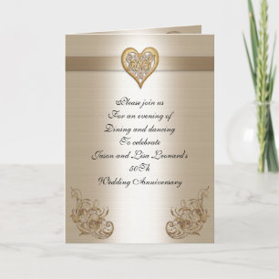 Invitation cinquantième coeur d'or d'invitation de fête