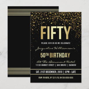 Invitation cinquantième Confettis miroitants d'or de la fête