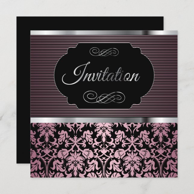 Invitation cinquantième Damassé de rose de la fête (Devant / Derrière)