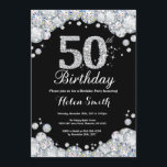 Invitation cinquantième Diamant d'argent de tableau<br><div class="desc">cinquantième Invitation d'anniversaire. Arrière - plan argenté de tableau de diamant de fausse pierre. Invitation élégant de coup d'anniversaire. Noir et blanc. Anniversaire adulte. Anniversaire de femmes. Anniversaire d'hommes. Pour davantage de personnalisation,  cliquez sur svp la "personnaliser il" bouton et utilisez notre outil de conception pour modifier ce modèle.</div>