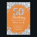 Invitation cinquantième Diamant orange et argenté<br><div class="desc">cinquantième Invitation d'anniversaire. Diamant orange et argenté de fausse pierre. Invitation élégant de coup d'anniversaire. Anniversaire adulte. Anniversaire de femmes. Anniversaire d'hommes. Pour davantage de personnalisation,  cliquez sur svp la "personnaliser il" bouton et utilisez notre outil de conception pour modifier ce modèle.</div>