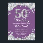 Invitation cinquantième Diamant pourpre et argenté<br><div class="desc">cinquantième Invitation d'anniversaire. Diamant pourpre et argenté de fausse pierre. Invitation élégant de coup d'anniversaire. Anniversaire adulte. Anniversaire de femmes. Anniversaire d'hommes. Pour davantage de personnalisation,  cliquez sur svp la "personnaliser il" bouton et utilisez notre outil de conception pour modifier ce modèle.</div>