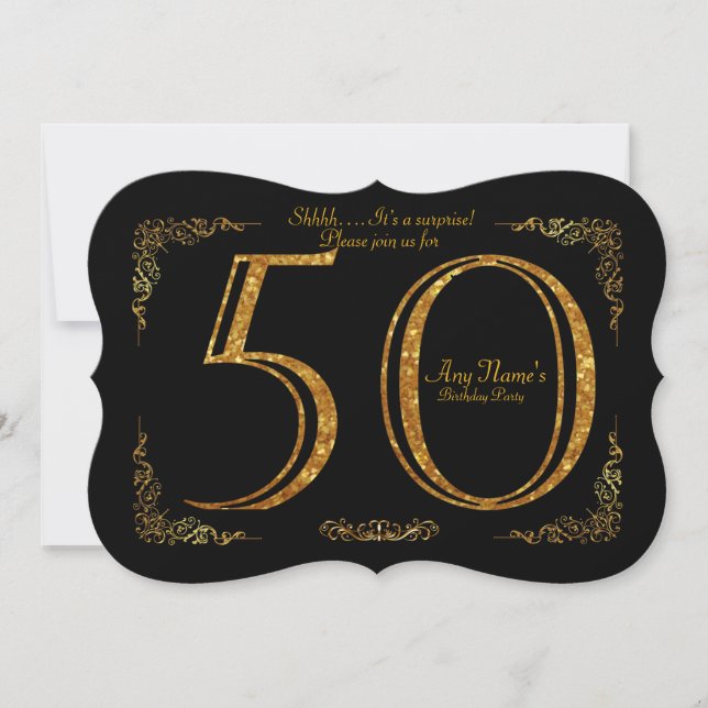 Invitation cinquantième, Gatsby de fête d'anniversaire (Devant)