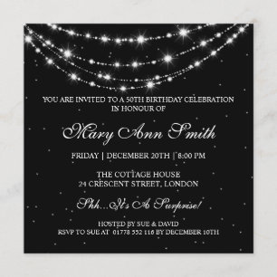 Invitation Cinquantième noir à chaînes de scintillement de