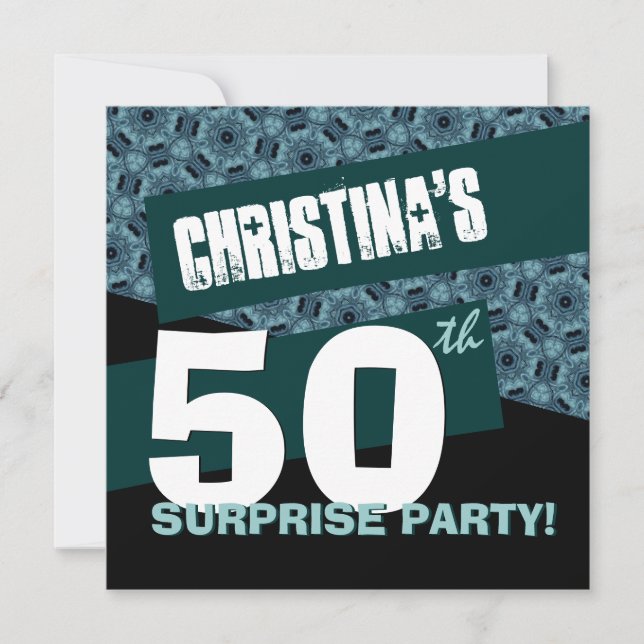 Invitation cinquantième Noir Teal G32A2 de fête (Devant)