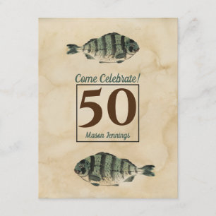 Invitation cinquantième Poissons vintages d'aquarelle