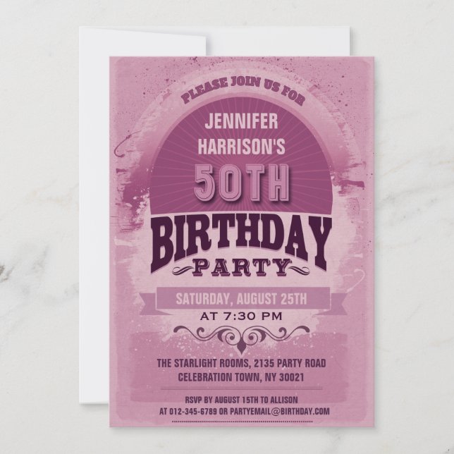 Invitation Cinquantième typographie de cru d'anniversaire de (Devant)