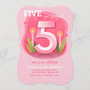 Invitation Cinquième anniversaire en rose