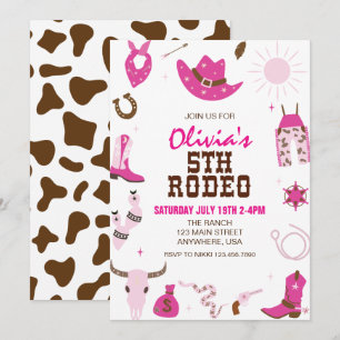 Invitation Cinquième Rodeo Hot rose Western 5e anniversaire