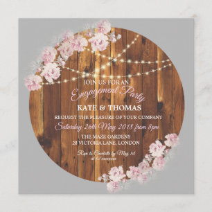 Invitation Circle Floral Lumière Chaînes Fiançailles en bois