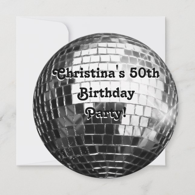 Invitation Circle Round Silver Disco Ball 50e fête d'annivers (Devant)