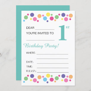 Invitation Circles illusima, Turquoise, 1er anniversaire