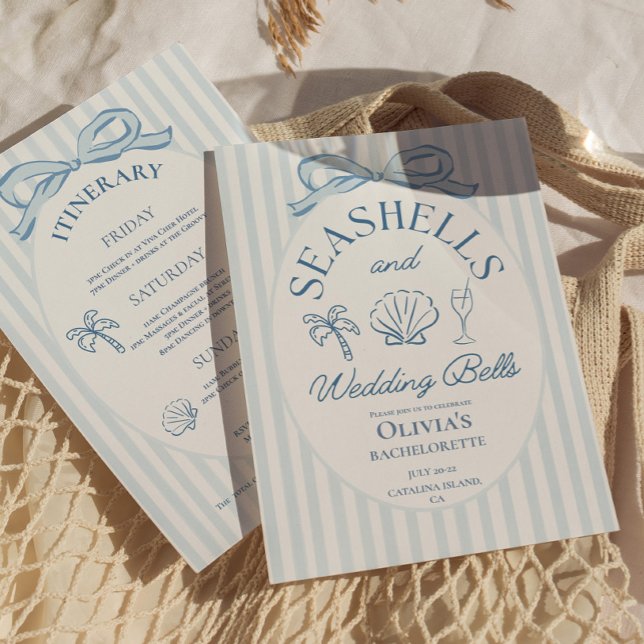 Invitation Circuit de Bachelorette Coquillages et Cloches de  (seashells and wedding bells bachelorette invitations)