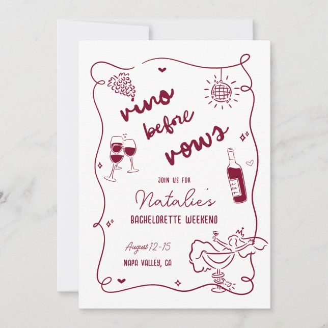 Invitation Circuit de l'enterrement de vie de jeune fille Vin (Devant)