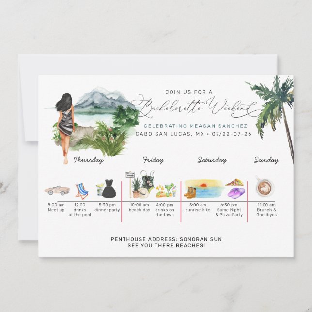 Invitation Circuit de weekend de Bachelorette | Palme tropica (Devant)