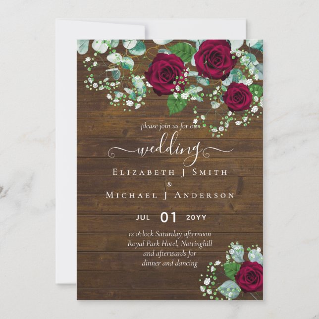 Invitation Circulaire Mariage Rose Bourgogne Eucalyptus (Devant)