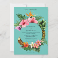 Circulaire Tropical Hawaiian Floral Mariage - Bleu