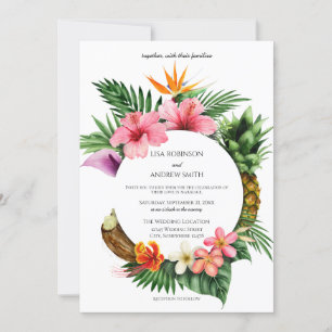 Invitation Circulaire Tropical Hawaiian Floral Mariage de noi