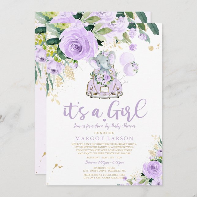 Invitation Circulation des éléphants par Baby shower Invitati (Devant / Derrière)