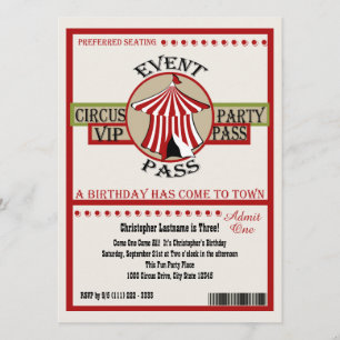 Invitation Circus Birday Party Event Pass
