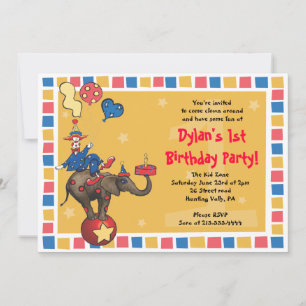 Invitation Circus Clown 1er Joyeux Anniversaire -Remise pour 