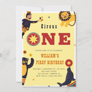 Invitation Circus One Cute Animaux Afficher 1er Anniversaire