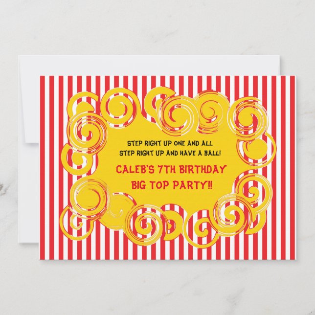 Invitation Circus Stripes Fun Swirl Anniversaire Fête Invitat (Devant)