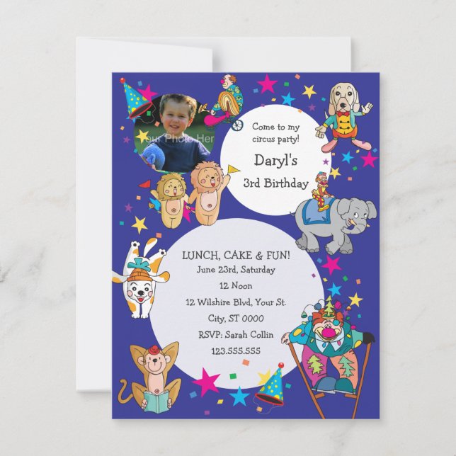 Invitation Circus Theme Children's Birthday Party (Devant)