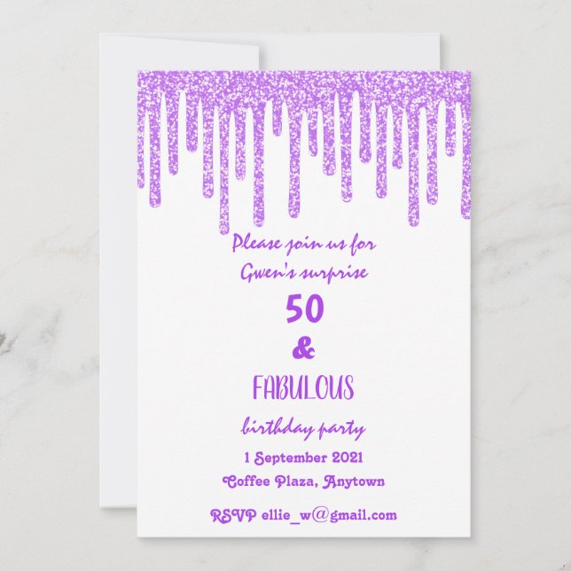 Invitation Cire Parkly Violet 50 Et Fabuleux Anniversaire (Devant)