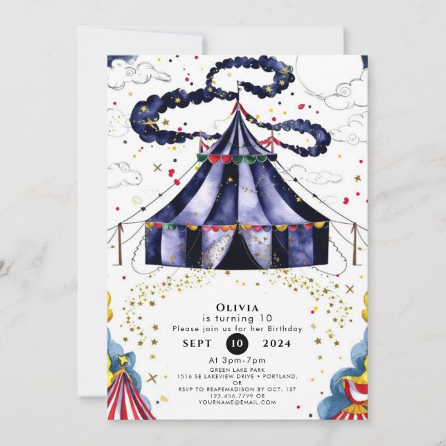 Invitation Cirque coloré céleste Anniversaire (Devant)