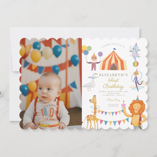 Invitation Cirque coloré Photo Carnaval bébé Anniversaire (Devant)