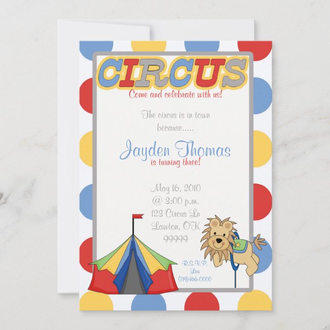 Invitation cirque, fête du cirque pour les anniversaires (Devant)