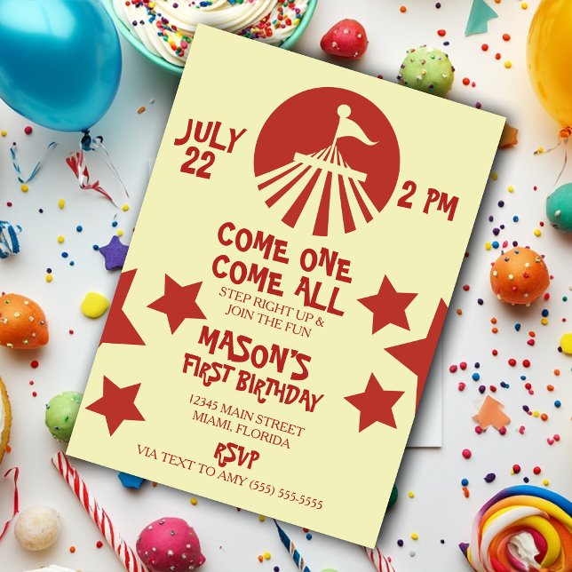 Invitation Cirque Minimaliste Fête sous Chapiteau (Créateur téléchargé)