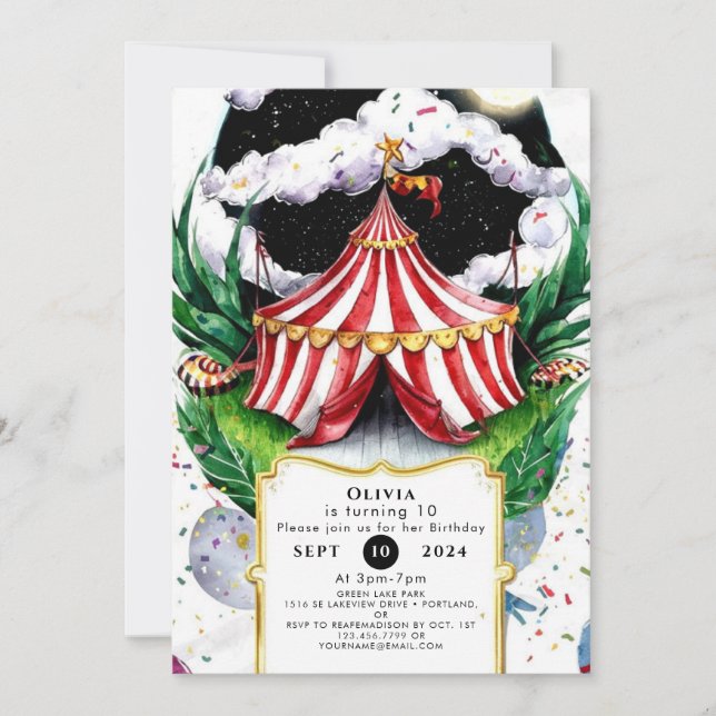 Invitation Cirque Whimsical Festic Anniversaire (Devant)