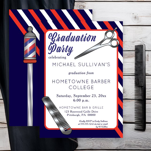 Invitation Ciseaux | Comb Barber School Graduation Party (Scissors and Comb Barber School Graduation Party Invitation -- Print | Digital Download)