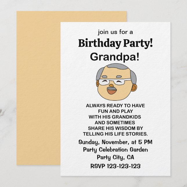Invitation Citation de grand-père pour anniversaire (Devant / Derrière)