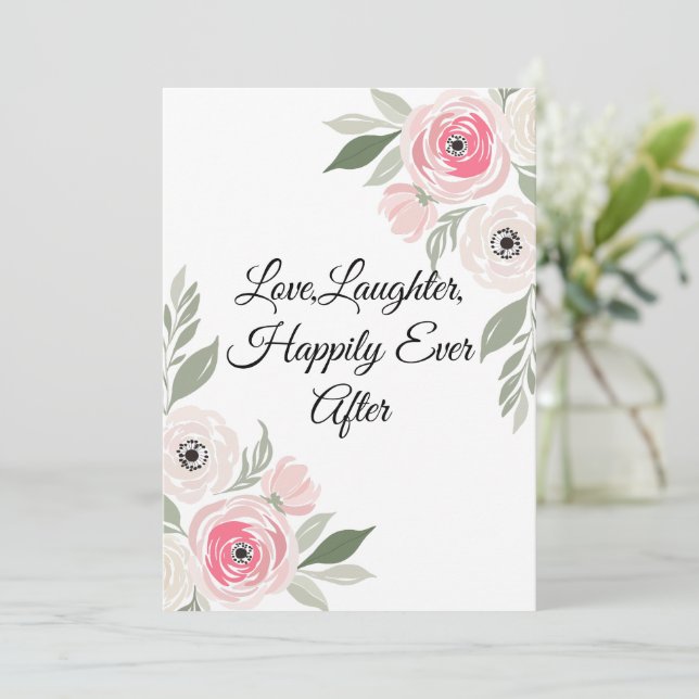 Invitation Citation de mariage florale à l'aquarelle rose élé (Debout devant)