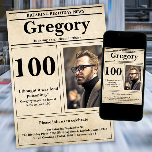 Invitation Citation drôle personnalisée Retro Journal 100e an