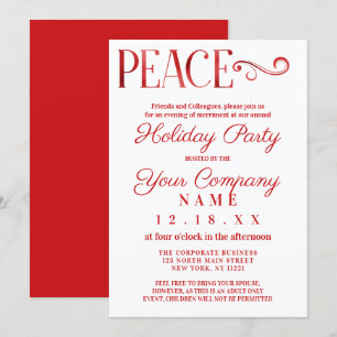 Invitation Citation Paix Blanc Rouge Foil Entreprise Vacances