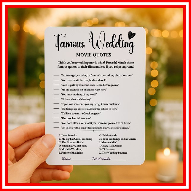 Invitation Citations de films de mariage célèbres Jeux de fêt (Créateur téléchargé)