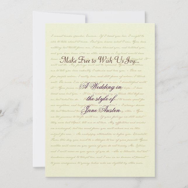 Invitation Citations de Jane Austen sur la célébration du mar (Devant)