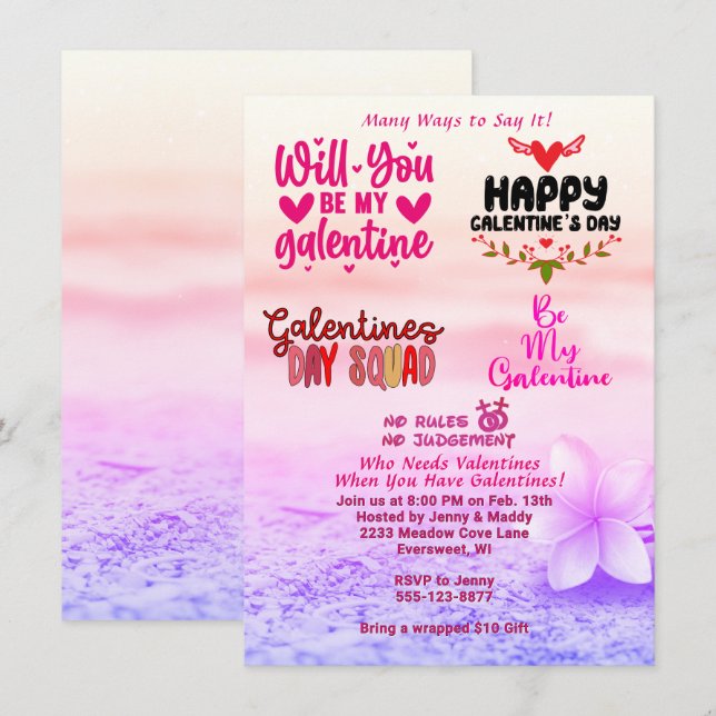 Invitation Citations de la fête de Galentine pour une fête d' (Devant / Derrière)
