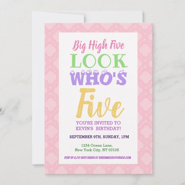 Invitation Citations d'invitation pour le 5e anniversaire (Devant)