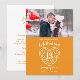 Invitation Citrine coeur anniversaire 13 ans photo orange