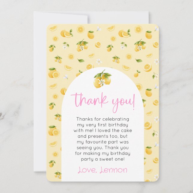 Invitation Citron 1er anniversaire Merci photo (Devant)