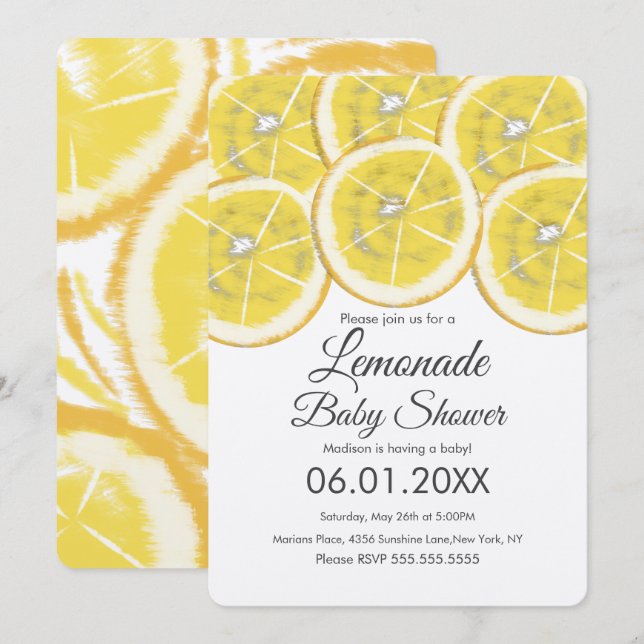 Invitation Citron Abstrait Citrus Lemonade Baby shower Kraft (Devant / Derrière)