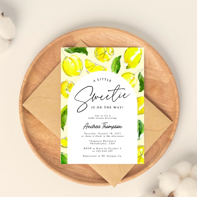 Invitation Citron Arc rétro Petit Baby shower jaune doux (Créateur téléchargé)